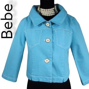 BEBE Retro waist length blue button up jacket